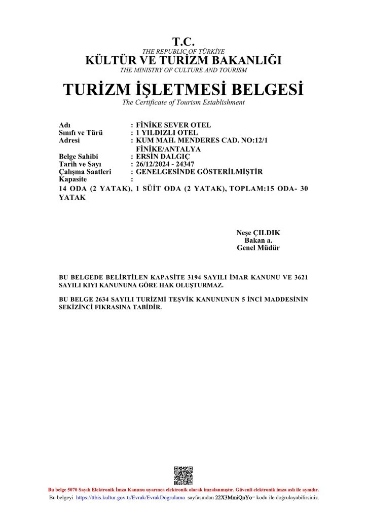 1 YILDIZLI TURİZM İŞLETME BELGESİ VE SÜRDÜREBİLİR TURİZM